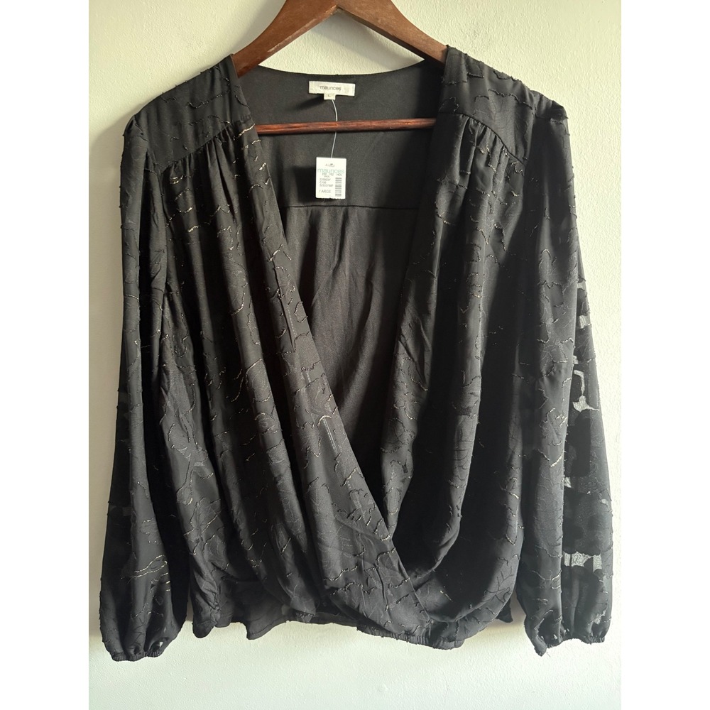 Maurices Black Floral Wrap Blouse Large Romantic Goth Whimsigoth Witchy NWT